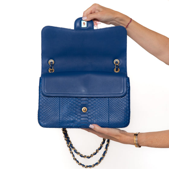 Chanel Blue Python Jumbo Classic  Double Flap Bag