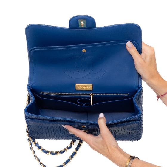 Chanel Blue Python Jumbo Classic  Double Flap Bag