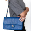 Chanel Blue Python Jumbo Classic  Double Flap Bag