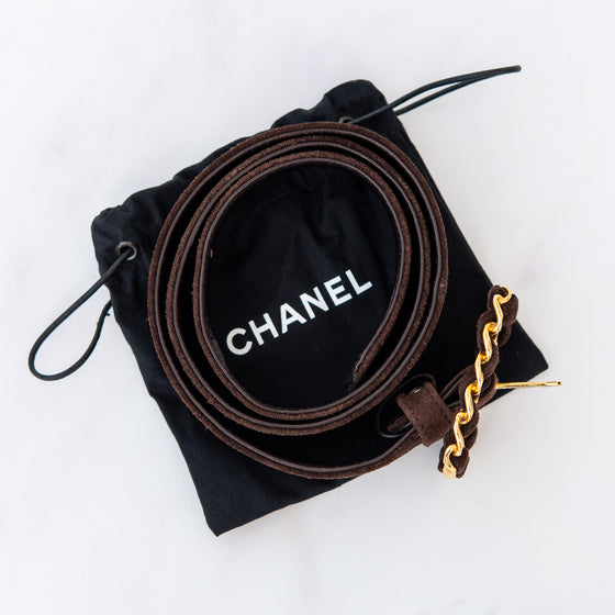 Chanel Chainlink Buckle Brown Suede Belt