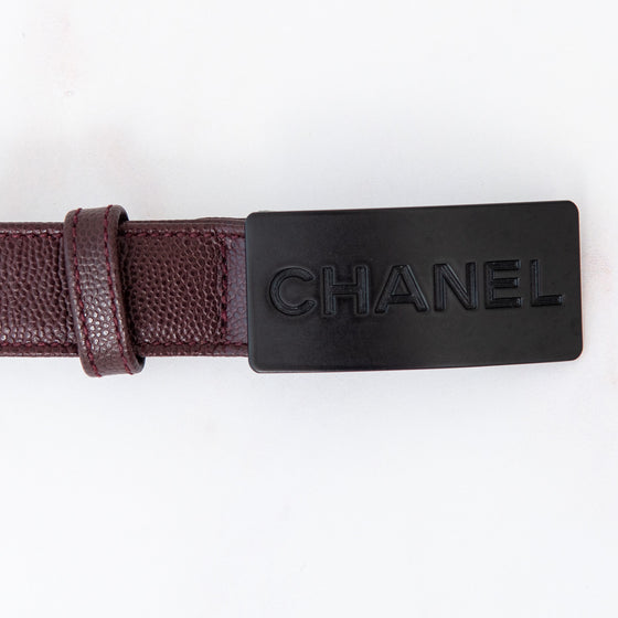 Chanel Burgundy Leather Logo Buckle Belt