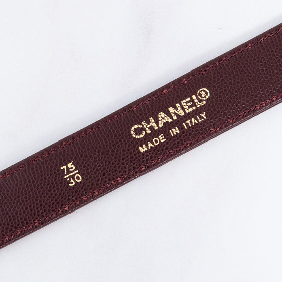 Chanel Burgundy Leather Logo Buckle Belt