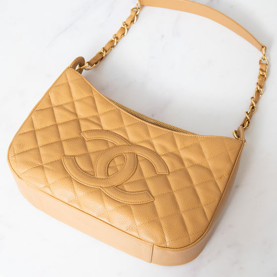 Chanel Beige Caviar Leather  Shoulder Bag