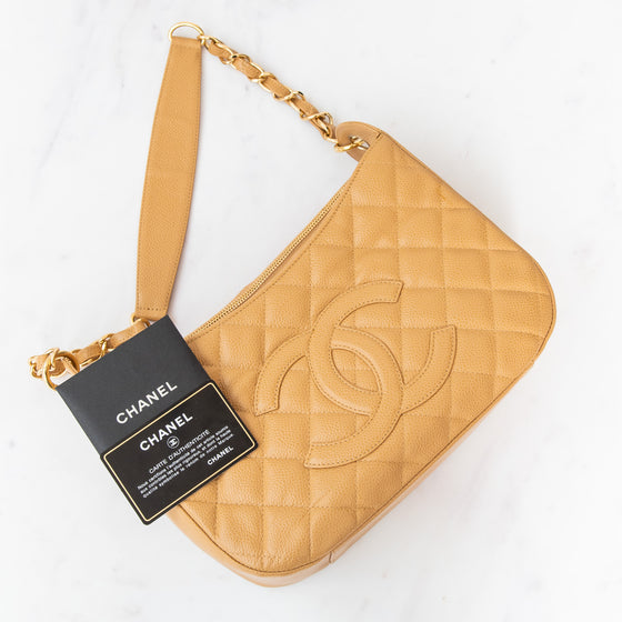 Chanel Beige Caviar Leather  Shoulder Bag