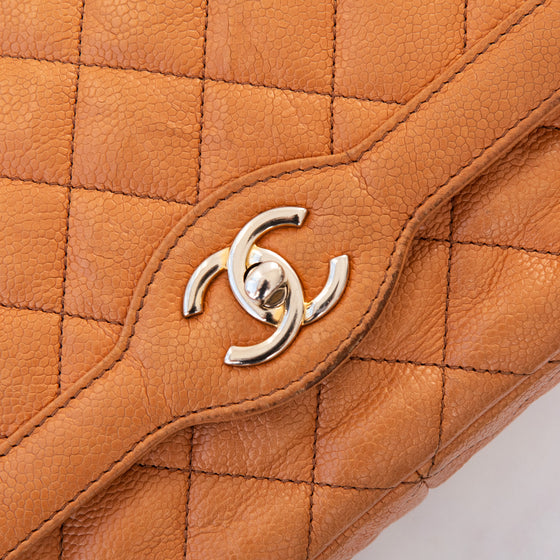 Chanel Quilted Large Two Tone Flap Bag in Orange Brown  Caviar Leather