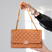  Chanel Quilted Large Two Tone Flap Bag in Orange Brown  Caviar Leather