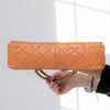 Chanel Quilted Large Two Tone Flap Bag in Orange Brown  Caviar Leather