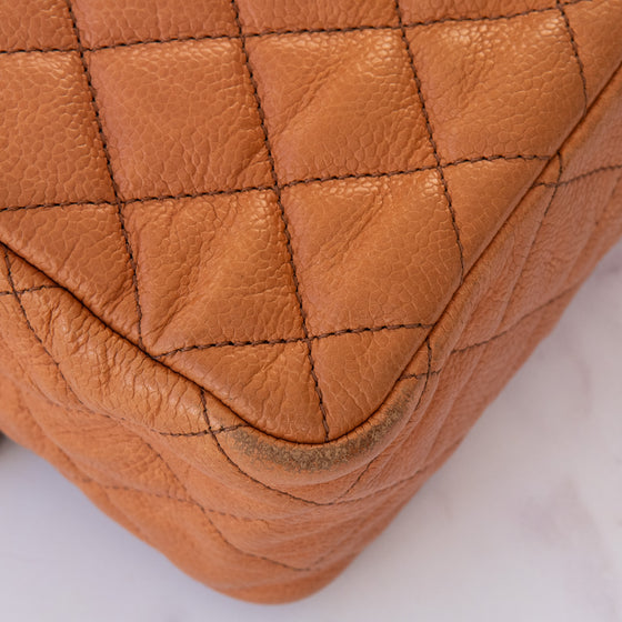 Chanel Quilted Large Two Tone Flap Bag in Orange Brown  Caviar Leather