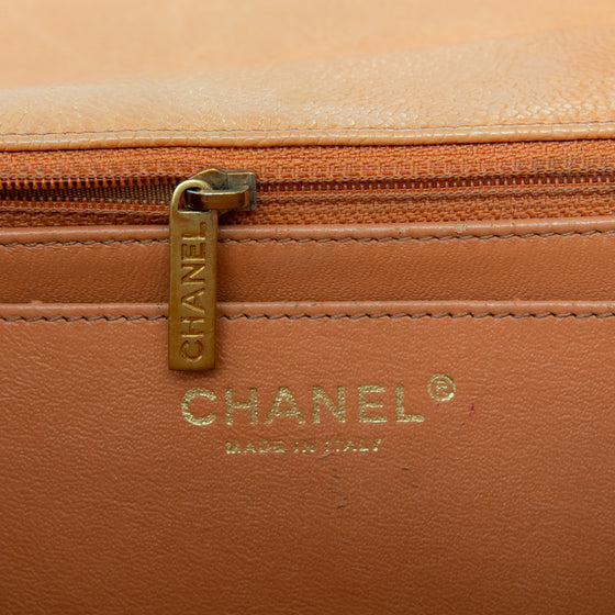 Chanel Quilted Large Two Tone Flap Bag in Orange Brown  Caviar Leather