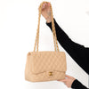 Chanel Beige Caviar Leather Jumbo Classic Single Flap Bag