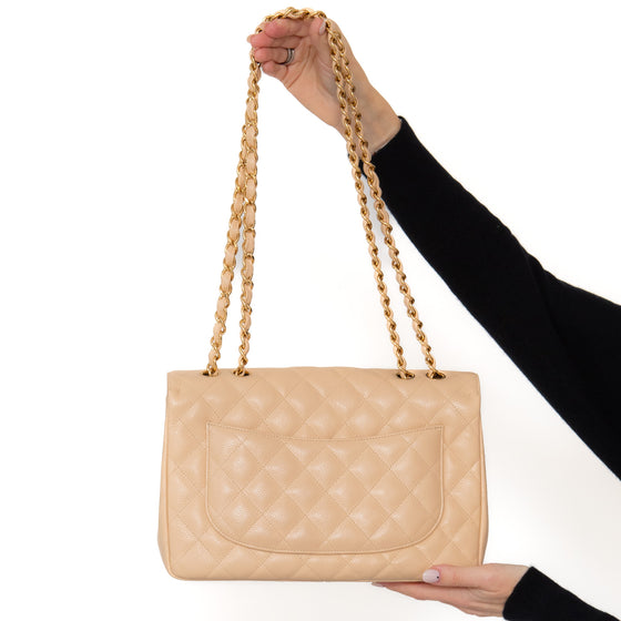 Chanel Beige Caviar Leather Jumbo Classic Single Flap Bag