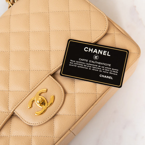 Chanel Beige Caviar Leather Jumbo Classic Single Flap Bag