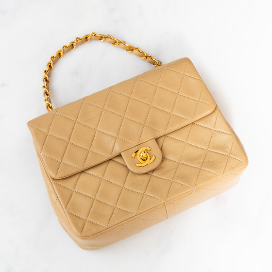 Chanel Vintage Square Beige Leather Flap Bag
