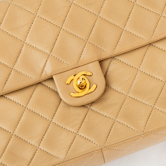 Chanel Vintage Square Beige Leather Flap Bag