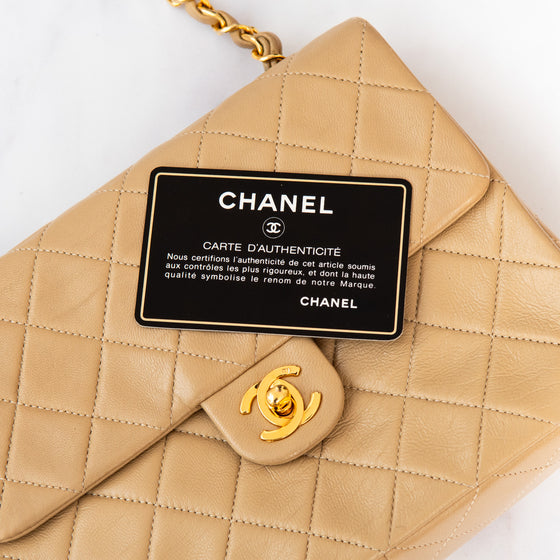 Chanel Vintage Square Beige Leather Flap Bag