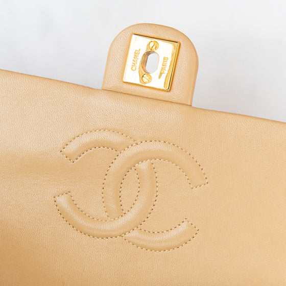 Chanel Vintage Square Beige Leather Flap Bag