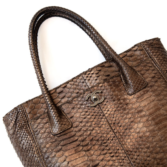 Chanel Vintage Bronze Python Executive Cerf Tote Bag