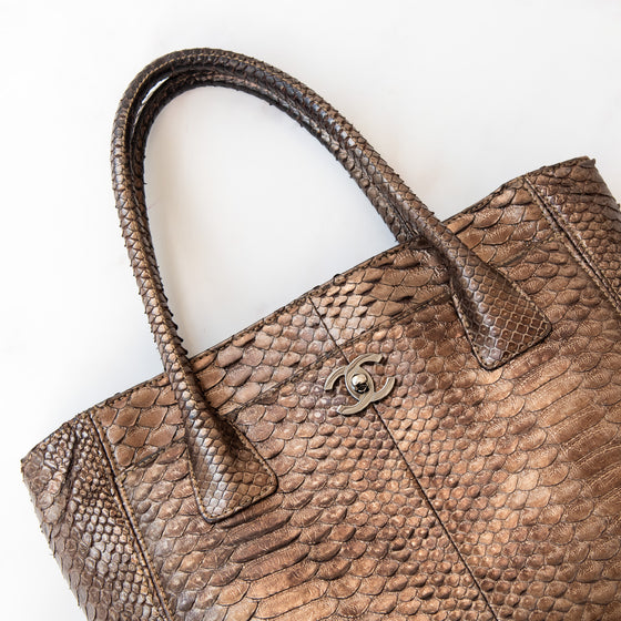 Chanel Vintage Bronze Python Executive Cerf Tote Bag