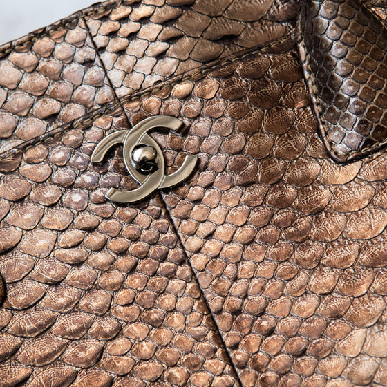 Chanel Vintage Bronze Python Executive Cerf Tote Bag