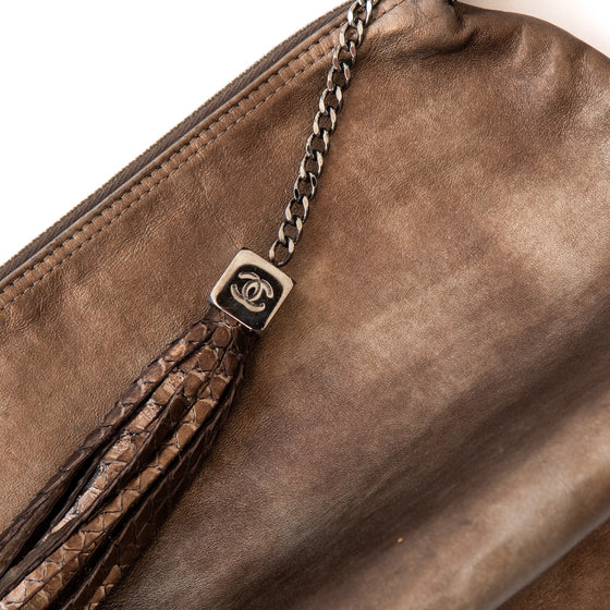 Chanel Vintage Bronze Python Executive Cerf Tote Bag