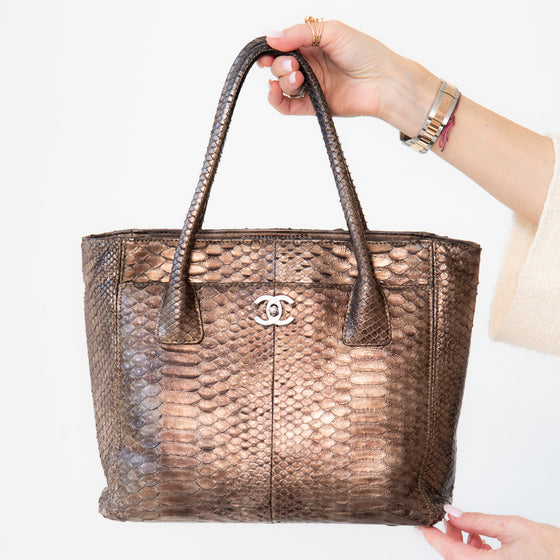Chanel Vintage Bronze Python Executive Cerf Tote Bag