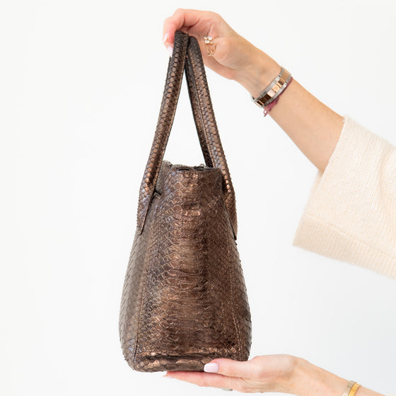 Chanel Vintage Bronze Python Executive Cerf Tote Bag