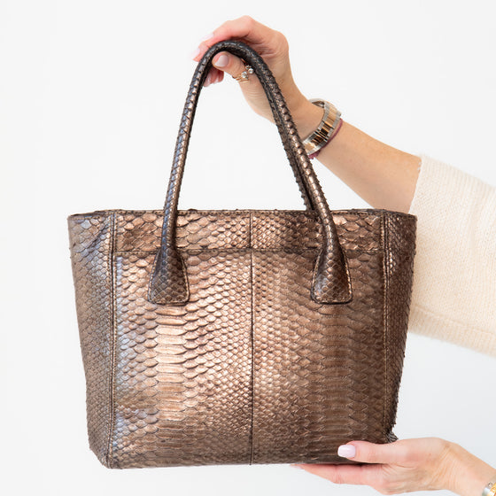 Chanel Vintage Bronze Python Executive Cerf Tote Bag