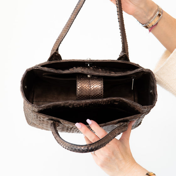 Chanel Vintage Bronze Python Executive Cerf Tote Bag
