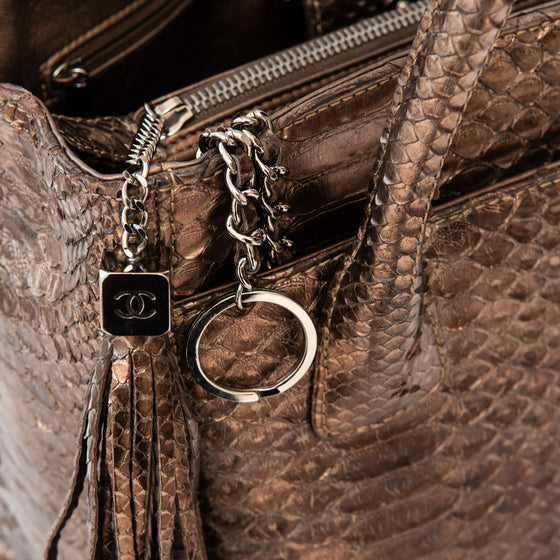 Chanel Vintage Bronze Python Executive Cerf Tote Bag