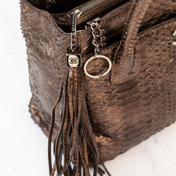 Chanel Vintage Bronze Python Executive Cerf Tote Bag