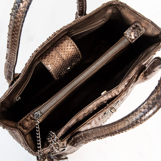 Chanel Vintage Bronze Python Executive Cerf Tote Bag