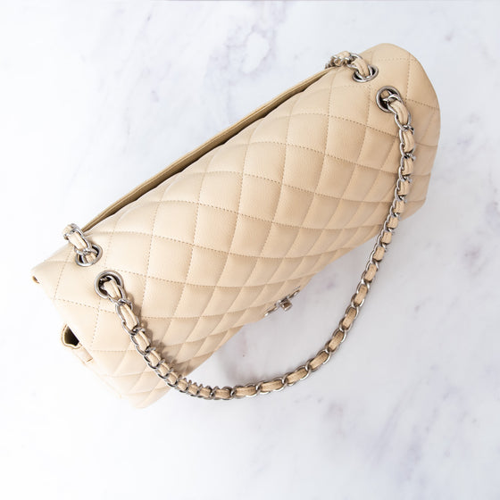 Chanel Cream Caviar Leather Jumbo Classic Double  Flap Bag