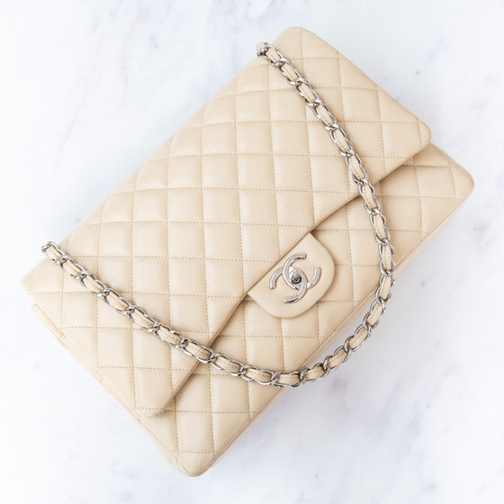 Chanel Cream Caviar Leather Jumbo Classic Double  Flap Bag