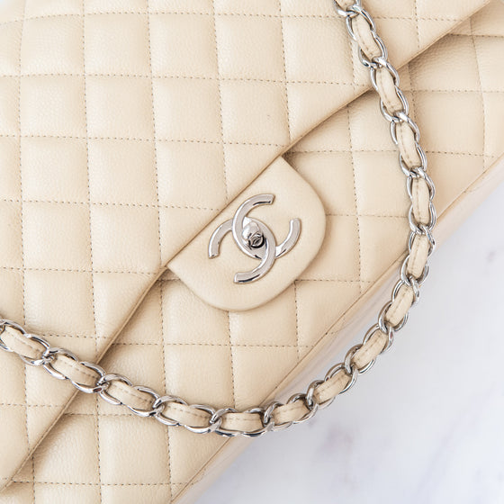 Chanel Cream Caviar Leather Jumbo Classic Double  Flap Bag