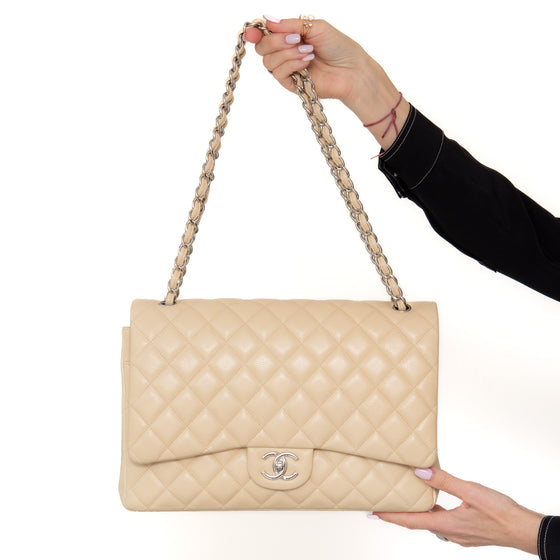 Chanel Cream Caviar Leather Jumbo Classic Double  Flap Bag
