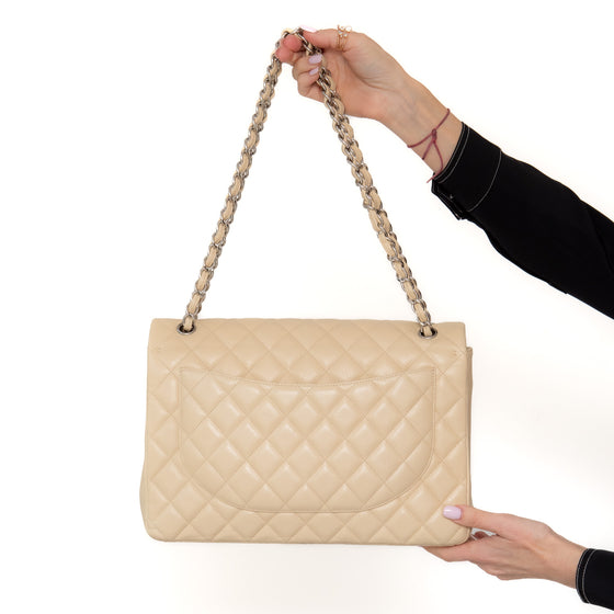 Chanel Cream Caviar Leather Jumbo Classic Double  Flap Bag