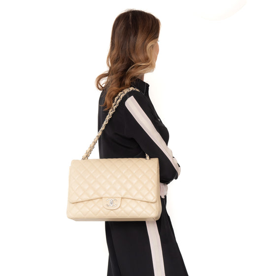 Chanel Cream Caviar Leather Jumbo Classic Double  Flap Bag