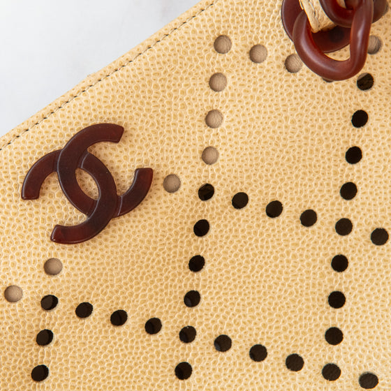 Chanel Beige Caviar Perforated Bekko Chain Tote Bag
