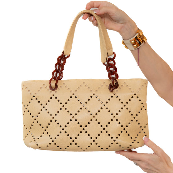 Chanel Beige Caviar Perforated Bekko Chain Tote Bag