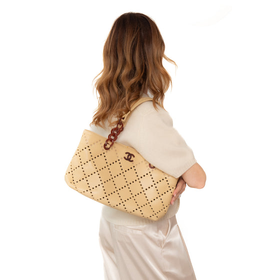 Chanel Beige Caviar Perforated Bekko Chain Tote Bag