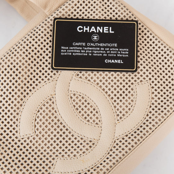 Chanel Vintage Cream Caviar Leather Small Perforated CC Bowling Bag