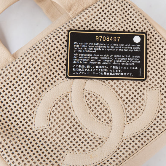 Chanel Vintage Cream Caviar Leather Small Perforated CC Bowling Bag