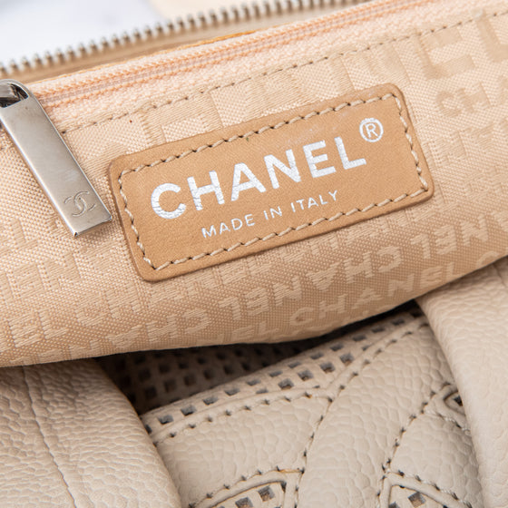 Chanel Vintage Cream Caviar Leather Small Perforated CC Bowling Bag