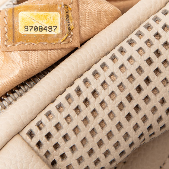 Chanel Vintage Cream Caviar Leather Small Perforated CC Bowling Bag