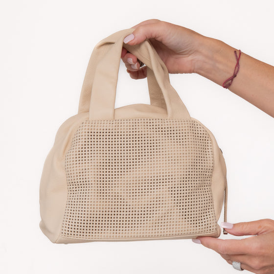 Chanel Vintage Cream Caviar Leather Small Perforated CC Bowling Bag