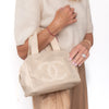 Chanel Vintage Cream Caviar Leather Small Perforated CC Bowling Bag