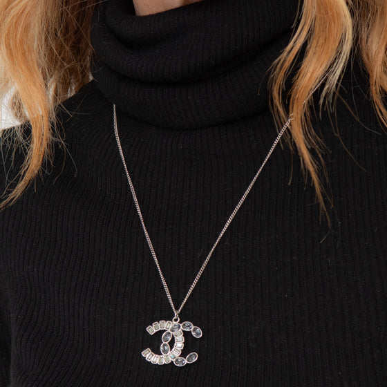 Chanel Rhinestone Crystal CC Pendant Necklace