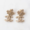 Chanel Mini Pearl Encrusted Crown CC Drop Earrings