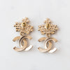 Chanel Mini Pearl Encrusted Crown CC Drop Earrings