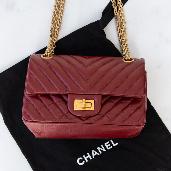 Chanel Burgundy Aged Calfskin Chevron Quilted 2.55 Reissue Mini Flap Bag